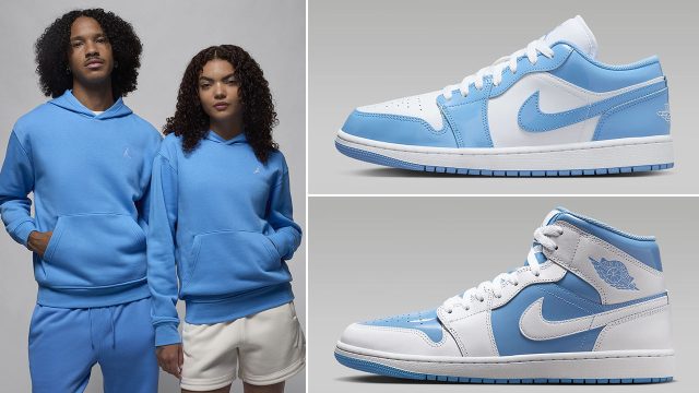 Air Jordan 1 Legend Blue Brookyn Fleece Hoodie and Pants Outfit