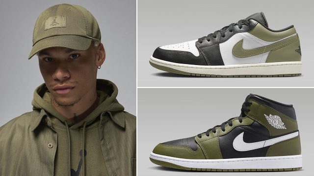 Air Jordan 1 Low Mid Medium Olive Club Cap Hat