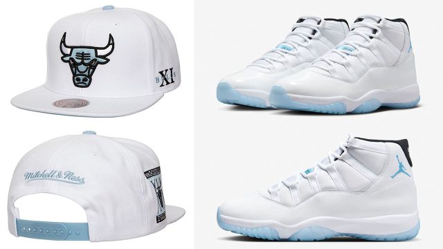 Air Jordan 11 Legend Blue 2024 Chicago Bulls Hat Mitchell and Ness to Match Sneakers