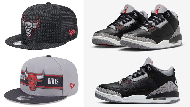 Air Jordan 3 Black Cement 2024 Bulls Hats to Match Sneakers 1