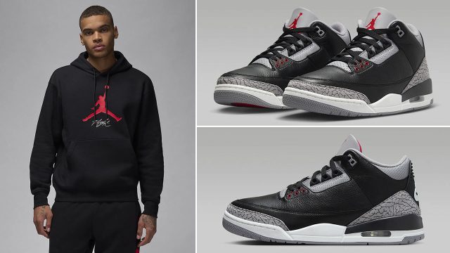 Air Jordan 3 Black Cement 2024 Hoodie and Pants Outfit