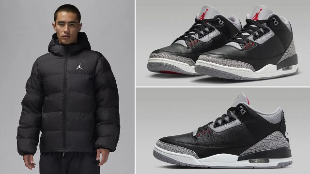 Air Jordan 3 Black Cement 2024 Puffer Jacket Outfit