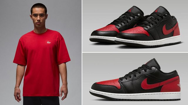 Air Jordan 1 Low Black Varsity Red Shirt