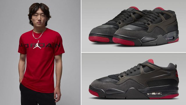 Air Jordan 4 RM Black Anthracite Varsity Red Mens Shoes Shirt