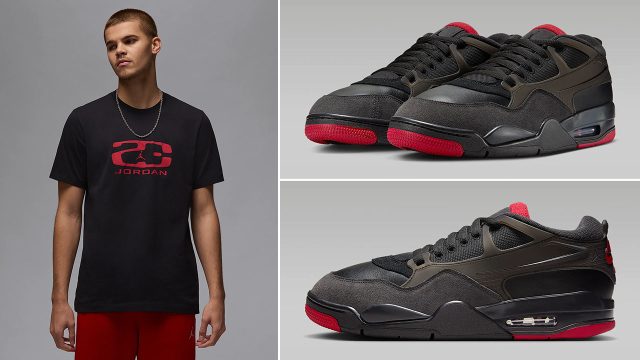 Air Jordan 4 RM Black Anthracite Varsity Red Mens Shoes and Jordan Flight Essentials T Shirt