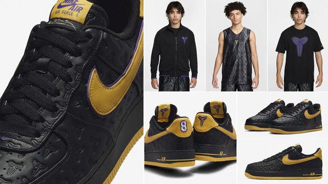 Kobe Bryant Nike Air Force 1 Lakers Away Black Gold Clothing Outfits