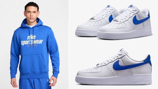 Nike Air Force 1 Low White Hyper Royal Mens Shoes and Hoodie