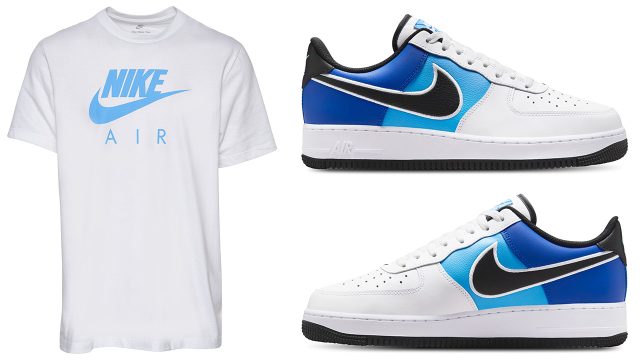 Nike Air Force 1 Low White University Blue Royal Black Shoes Shirt