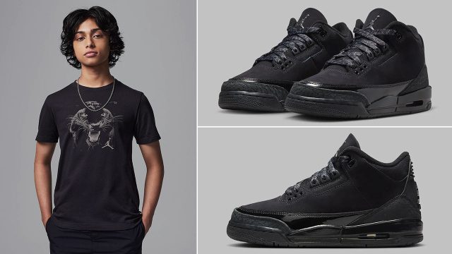 Air Jordan 3 Black Cat Grade School Big Kids Shoes and Shirt