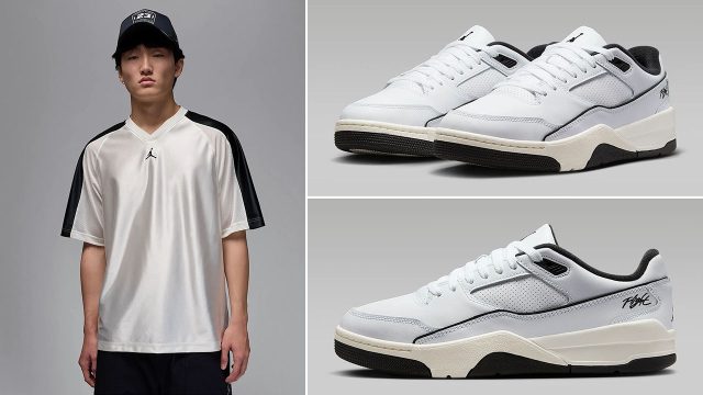 Jordan Flight Court White Sail Black Mens Shoes and Shirt