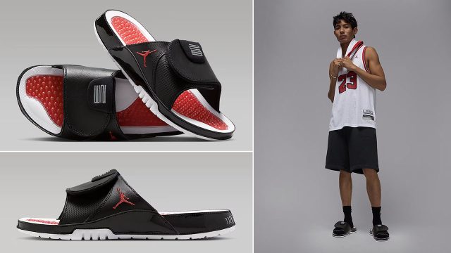 Jordan Hydro 11 Bred Slides Jersey Shorts Socks Outfit