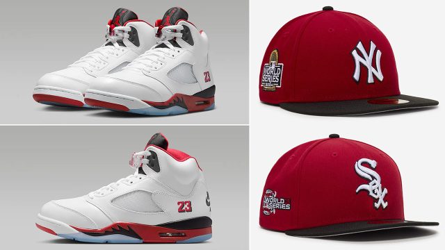 Air Jordan 5 Fire Red Black Tongue 2025 New Era 59FIFTY Hats Fitted Caps to Match Sneakers