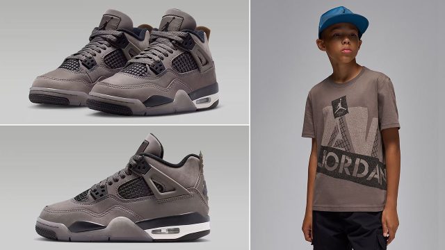 Air Jordan 4 GS Cave Stone Grade School Bg Kids Shoes and Shirt Outfit