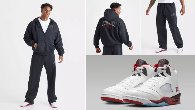 Air Jordan 5 Fire Red 2025 x Jordan Brooklyn Fleece Oversized Hoodie and Pants Outfit