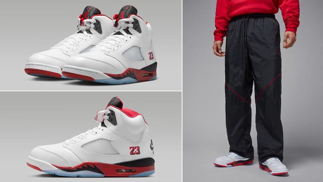 Air Jordan 5 Fire Red Black Tongue 2025 x Jordan Brooklyn Draft Pants