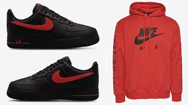 Nike Air Force 1 Low 07 LV8 Black University Red Mens Shoes x Nike Air JDI Fleece Pullover Hoodie