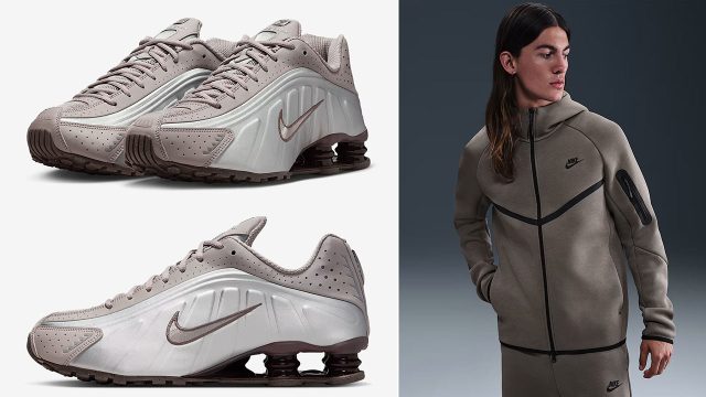 Nike Shox R4 Cave Stone x Nike Tech Fleece Hoodie and Jogger Pants Outfit