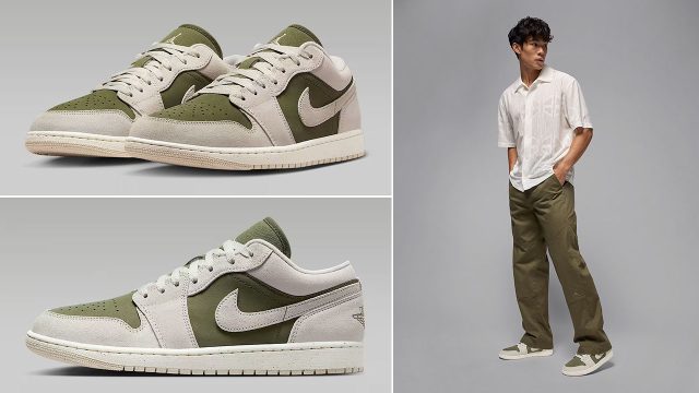 Air Jordan 1 Low SE Medium Olive Light Orewood Brown Mens Sneakers and Outfits