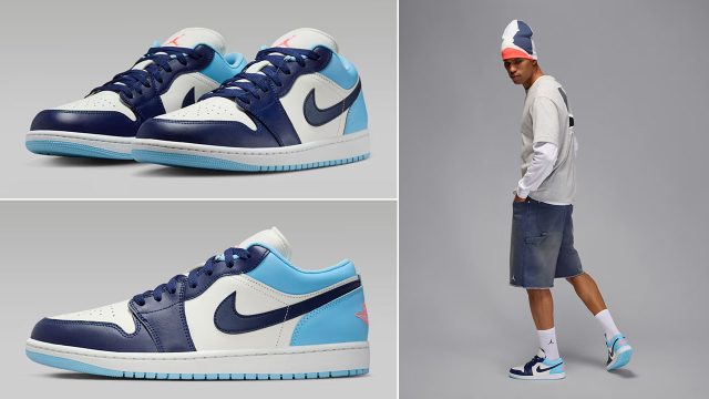 Air Jordan 1 Low Sail Blue Chill Blue Void Mens Sneakers Clothing Outfits