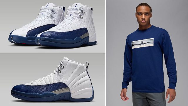 Air Jordan 12 French Blue x Jordan Wings Graphic Men's Long Sleeve T Shirt Outfit