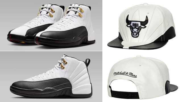 Air Jordan 12 Taxi 2025 Chicago Bulls Hat Mitchell and Ness Snapback Cap to Match Sneakers