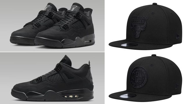 Air-Jordan-4-Black-Cat-2025-New-Era-9FIFTY-Black-Hats-Snapback-Caps