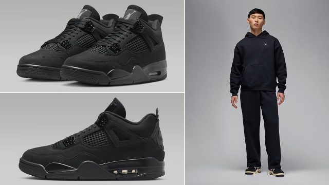 Air Jordan 4 Black Cat 2025 x Jordan Brooklyn Fleece Mens Oversized Hoodie and Pants Outfit
