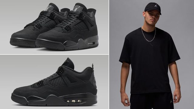 Air Jordan 4 Black Cat 2025 x Jordan Flight Essentials Mens Black Oversized T Shirt Outfit