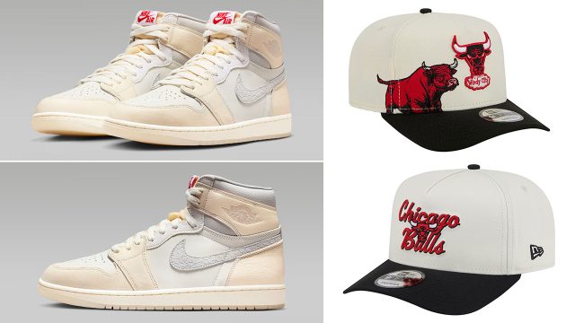 Air Jordan 1 High OG Sail New Era Chicago Bulls Hats to Match Sneakers