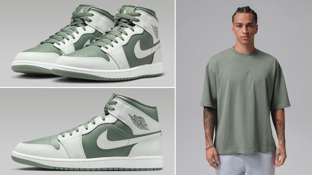 Air Jordan 1 Mid Vintage Lichen Mens Sneakers and Outfits