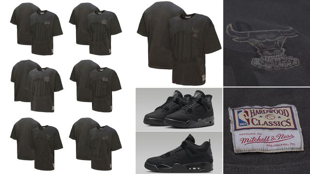 Air Jordan 4 Black Cat 2025 NBA T Shirts Mitchell and Ness