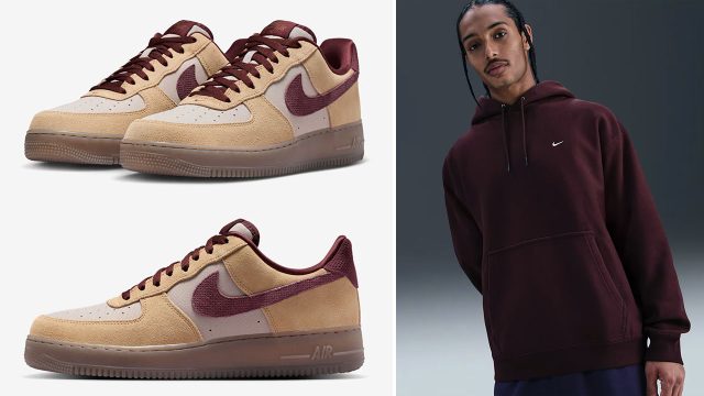 Nike Air Force 1 Low 07 Premium Linen Moon Particle Mink Brown Burgundy Crush Mens Shoes and Outfits