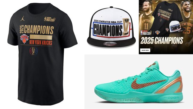 Nike Kobe 6 Protro Jalen Brunson Statue of Liberty x New York Knicks 2025 NBA Cup Champions Shirt Hat Gear