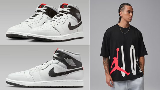 Air Jordan 1 Mid Summit White Neutral Grey Infrared 23 Black Mens Sneakers Outfits