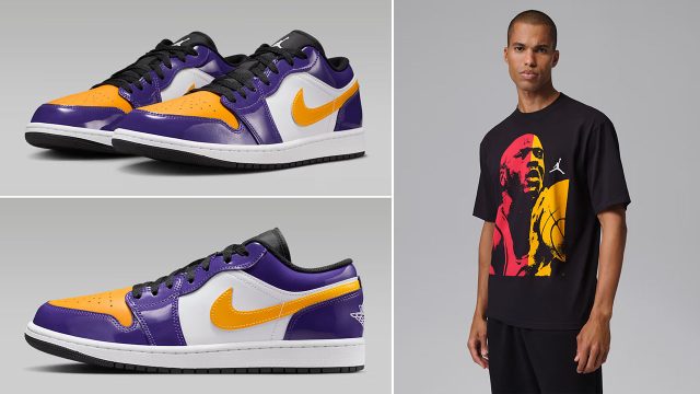 Air Jordan 1 Low SE Lakers x Jordan LA to Chicago Mens Black T Shirt