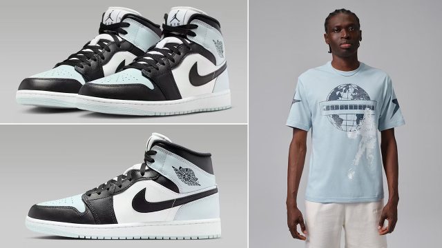 Air Jordan 1 Mid Squadron Blue Aura Mens Sneakers Shirt Outfit
