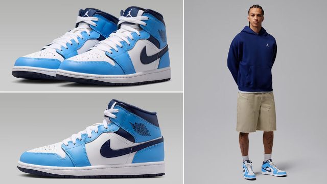 Air Jordan 1 Mid University Blue White Midnight Navy Mens Sneakers Outfits