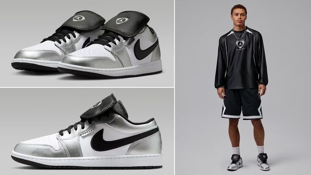 Air Jordan 1 Low Tiempo Metallic Silver Mens Sneakers Clothing Outfits to Match