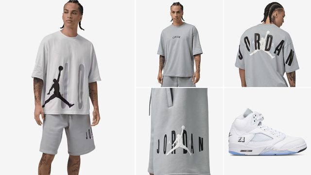 Air Jordan 5 White Metallic 2026 Mens T Shirt and Shorts Outfits