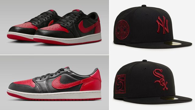 Air Jordan 1 Low OG Banned 2026 x New Era MLB 59Fifty Hats Fitted Caps to Match Sneakers