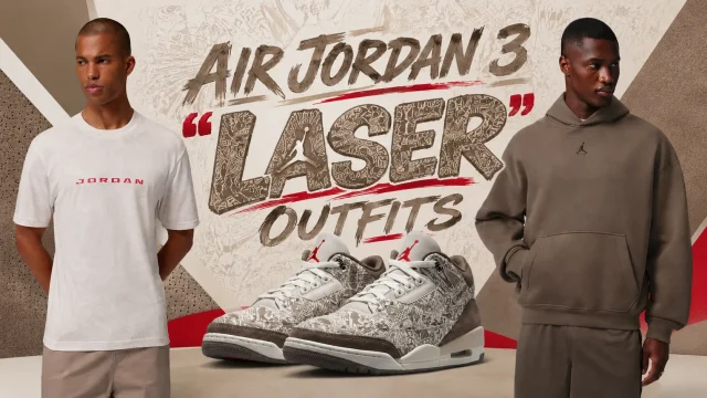 Air Jordan 3 “Laser” sneakers with matching Jordan Brand shirt and brown hoodie outfit ideas.