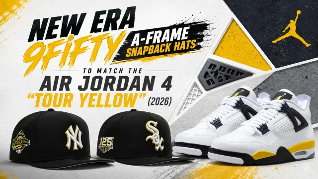 New Era 9FIFTY A-Frame snapback hats to match the Air Jordan 4 Tour Yellow.