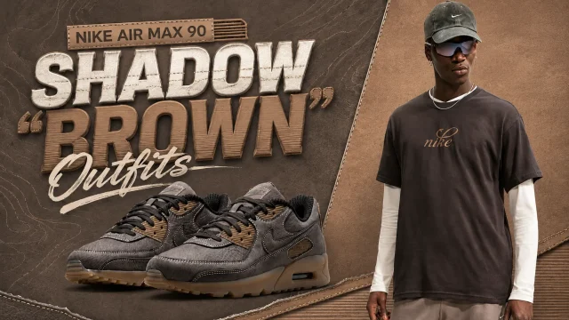 Nike Air Max 90 Shadow Brown sneakers with matching brown Nike apparel outfit inspiration.