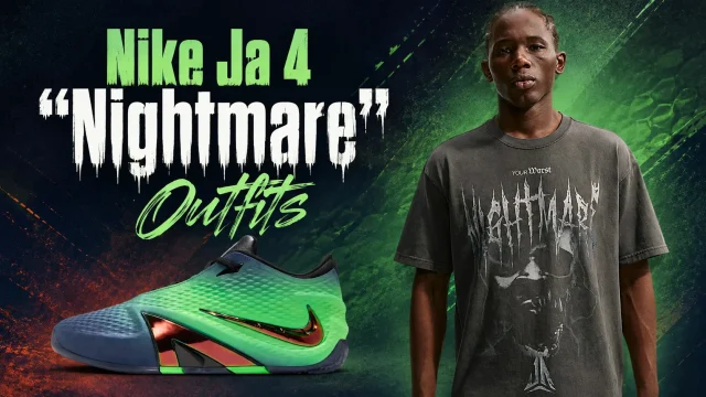 Nike Ja 4 "Nightmare" sneakers with matching Nike Nightmare graphic T-shirt outfit.