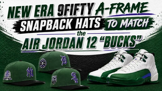 New Era 9FIFTY A-Frame snapback hats to match the Air Jordan 12 Bucks sneakers.