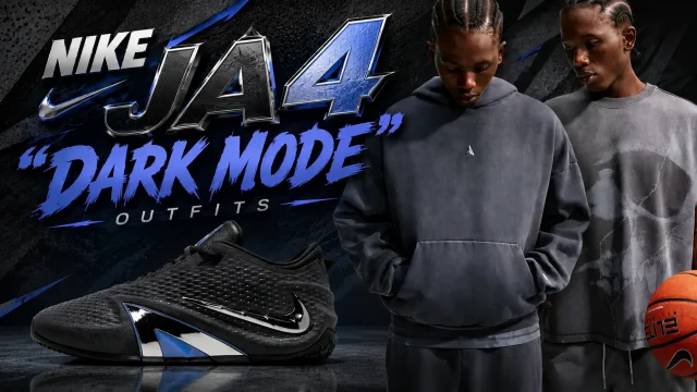 Nike Ja 4 Dark Mode sneakers with matching black and grey Nike Ja apparel.