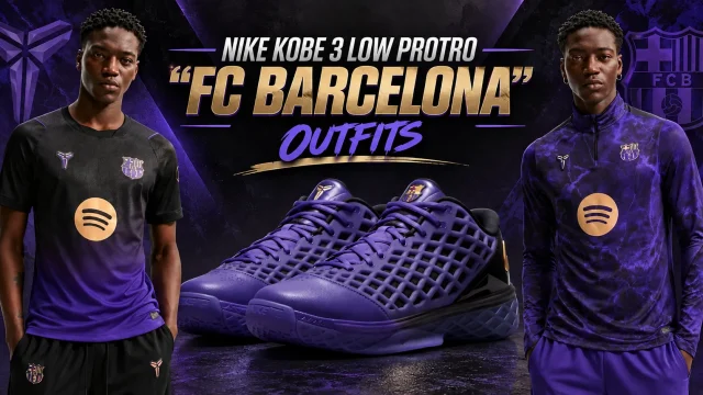 Nike Kobe 3 Low Protro FC Barcelona sneakers with matching FC Barcelona Kobe apparel outfits.