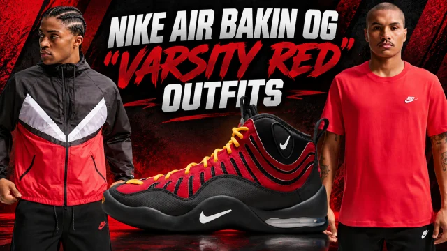 Nike Air Bakin OG Varsity Red with matching red and black Nike outfits