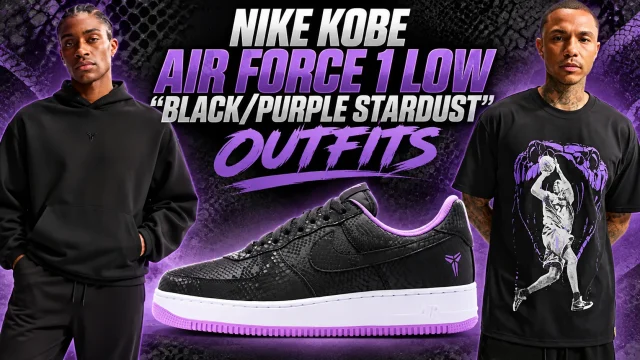 Nike Kobe Air Force 1 Low Black Purple Stardust with matching Kobe apparel.